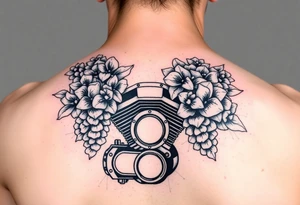 Motorcycle engine with lilacs tattoo idea
