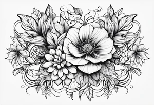 fine line flowers, minor geometric aspects, vines. Utilize some negative space. tattoo idea