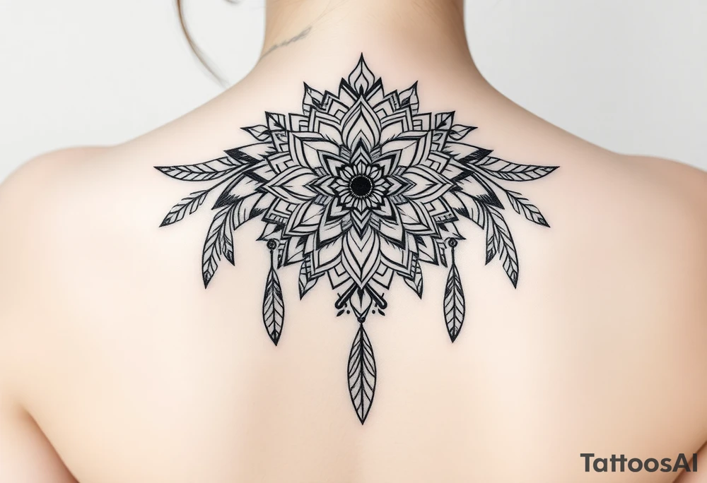 spiritual feathers ornamental mandala shaman tattoo idea