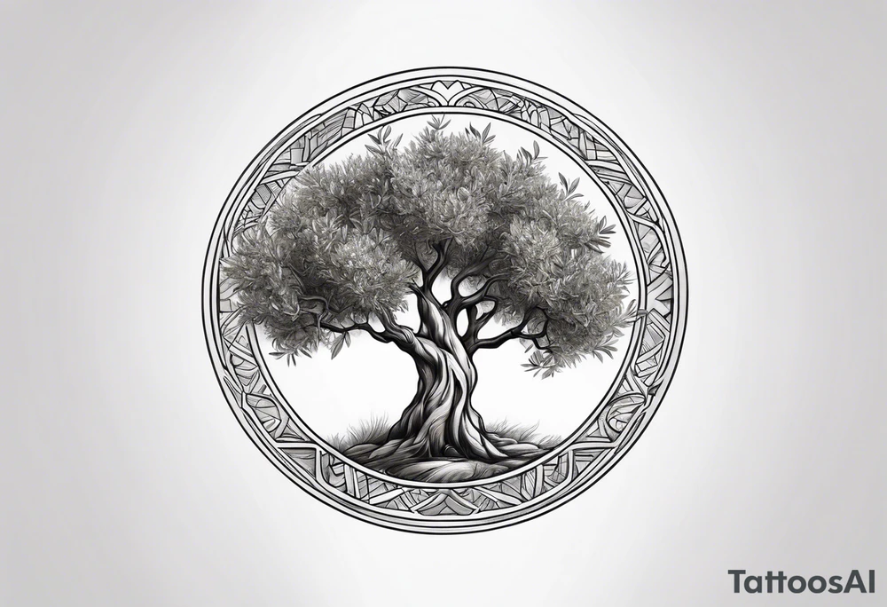 Olive tree with a heart in the middle tattoo idea