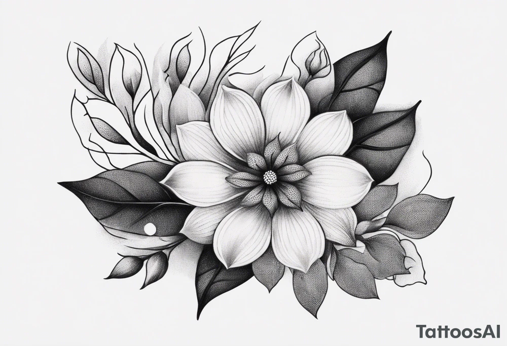 Design a minimalist tattoo featuring a combination of small flowers and leaves, arranged in a graceful, flowing pattern tattoo idea