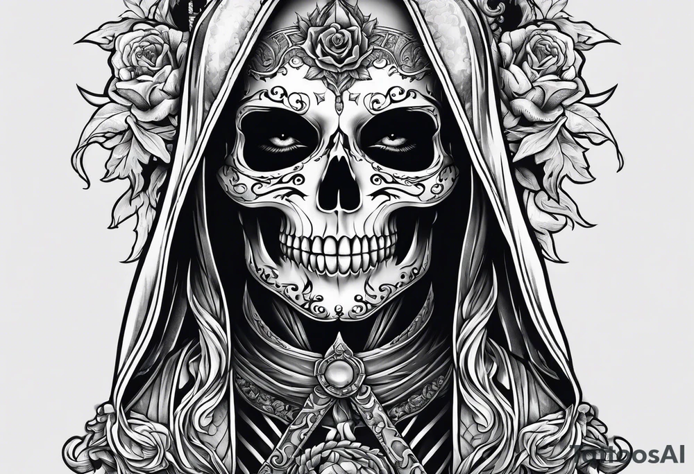 lady skeleton grim reaper devil tattoo idea