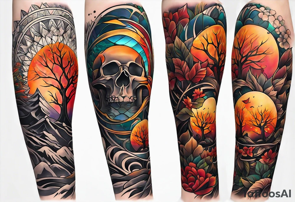 Arm Sleeve Tattoo with fall colors tattoo idea