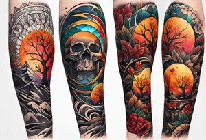 Arm Sleeve Tattoo with fall colors tattoo idea