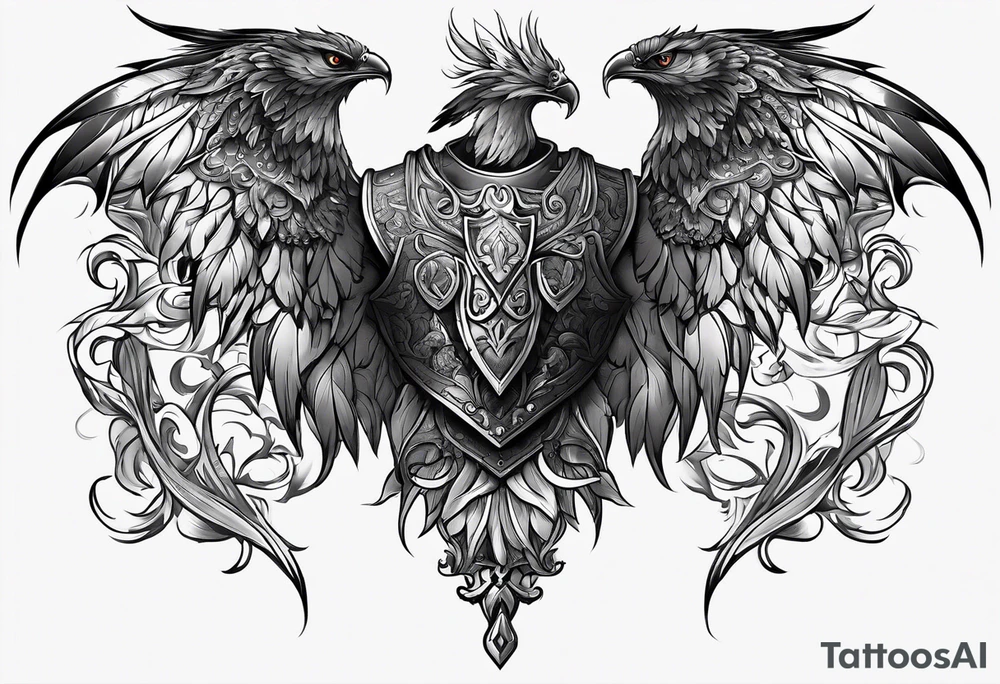 Armor for upper arm and chest tattoo idea