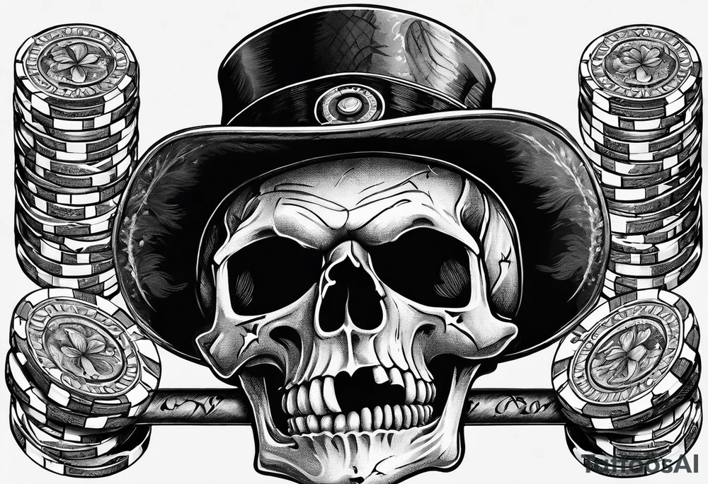 skeleton smoking cigar with poker chips tattoo idea