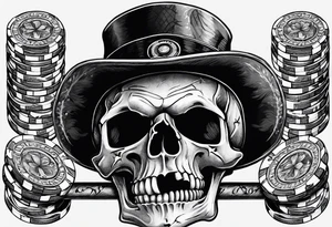 skeleton smoking cigar with poker chips tattoo idea