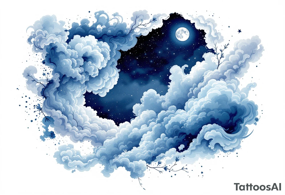 Night sky with moon tattoo idea