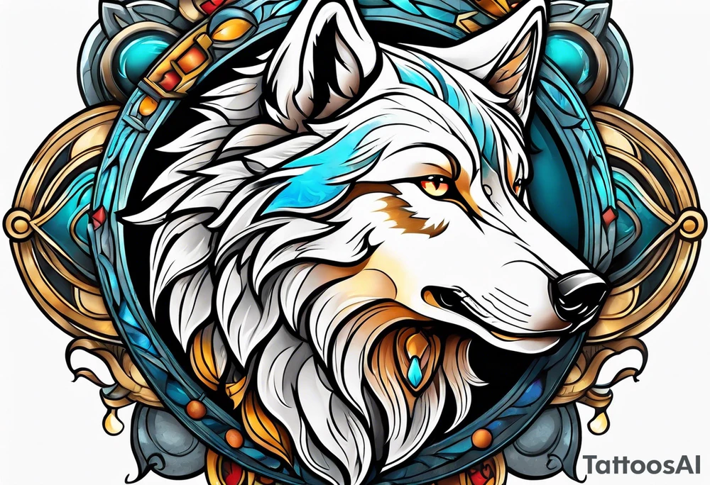 Neotraditional wolf tattoo idea