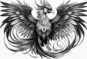 asian elegant long feathered phoenix
with a long neck, with short wings, majestic tattoo idea