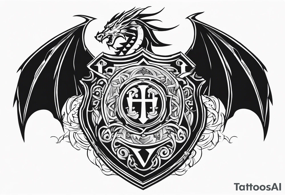 Valhalla shield sword dragon runes tattoo idea