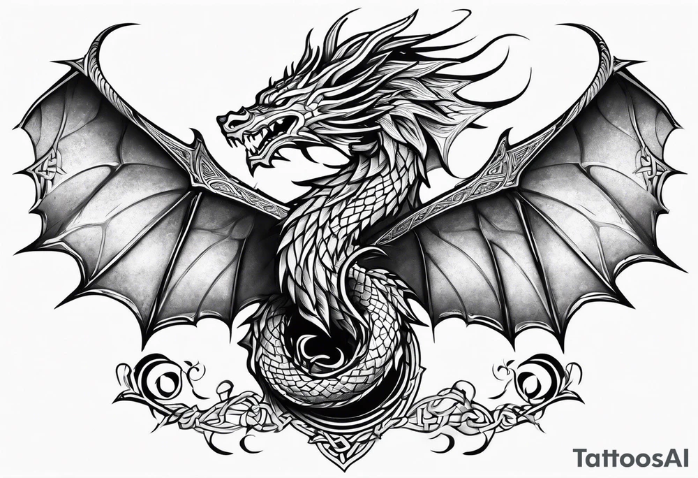 Celtic dragon flying downward tattoo idea