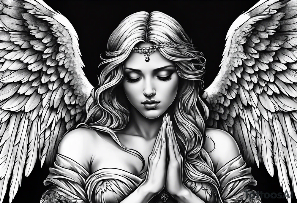 Angel with prayer hands tattoo idea