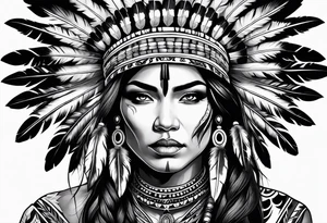 Native American woman chief with skulls tattoo idea