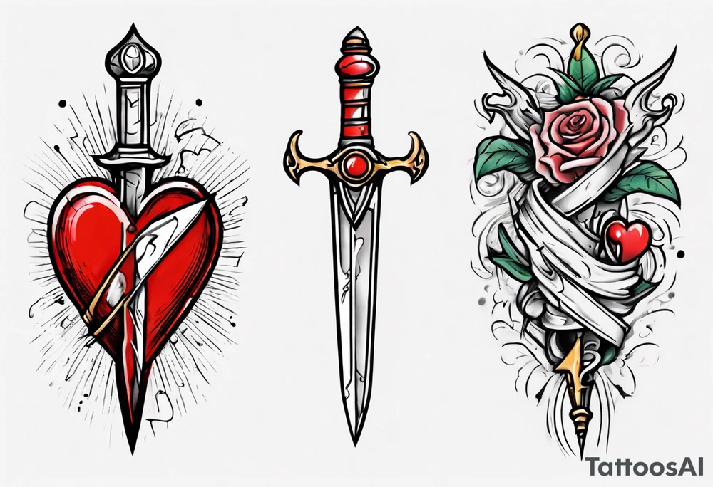One sketch of a dagger entering the heart tattoo idea
