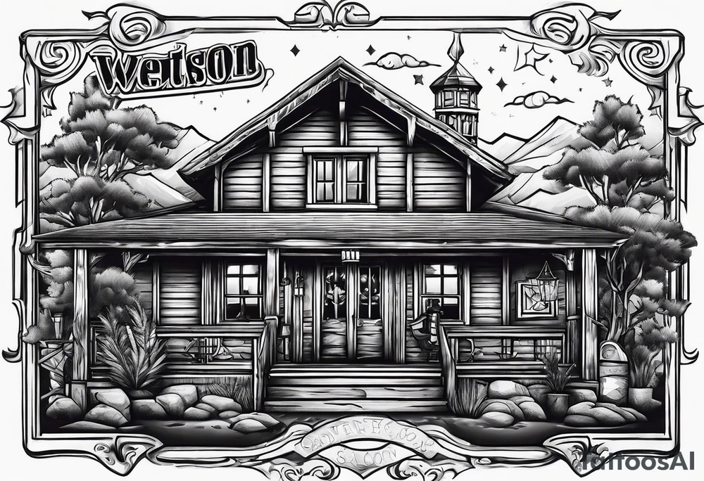 Country western cowboy saloon tattoo idea