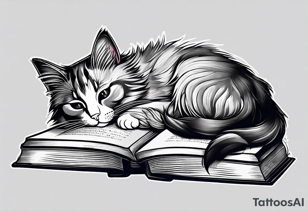 cat sleeping with a book sleeve tattoo tattoo idea