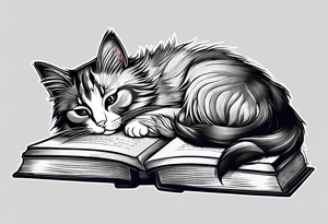cat sleeping with a book sleeve tattoo tattoo idea