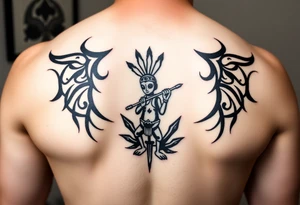 cactus in the middle
kokopelli playing flute in front ot cactus tattoo idea