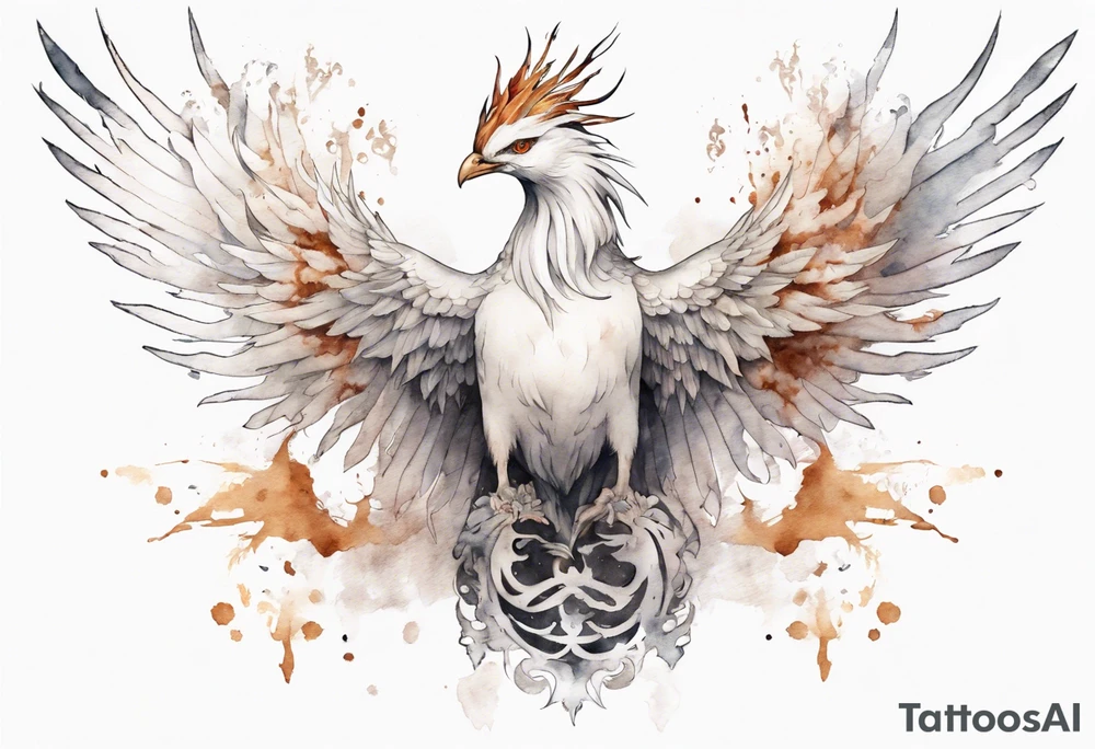 a white phoenix wearing rusty crown around its head tattoo idea a white phoenix wearing rusty crown around its head tattoo idea