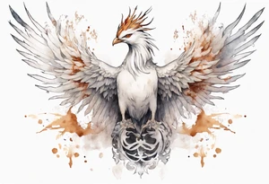 a white phoenix wearing rusty crown around its head tattoo idea