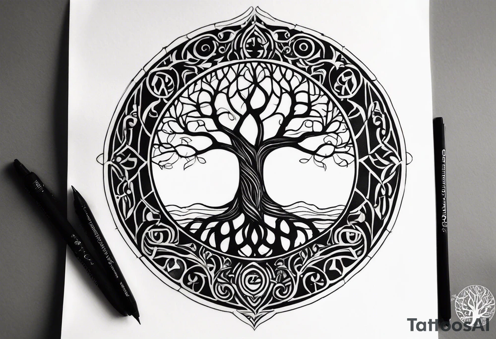 Circular tree of life, incorporating three letter D's tattoo idea