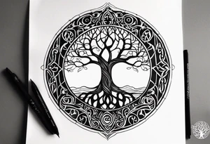 Circular tree of life, incorporating three letter D's tattoo idea