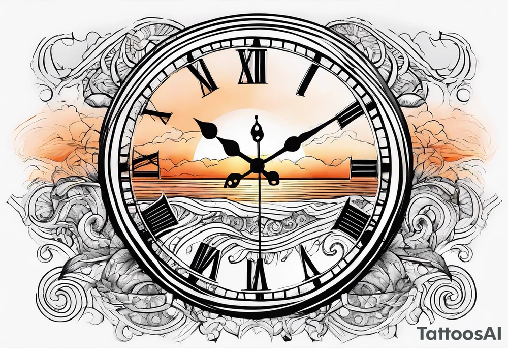 time element in sunset for man simple design tattoo idea