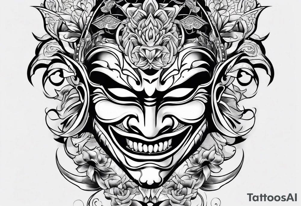 mask with teeth tattoo idea