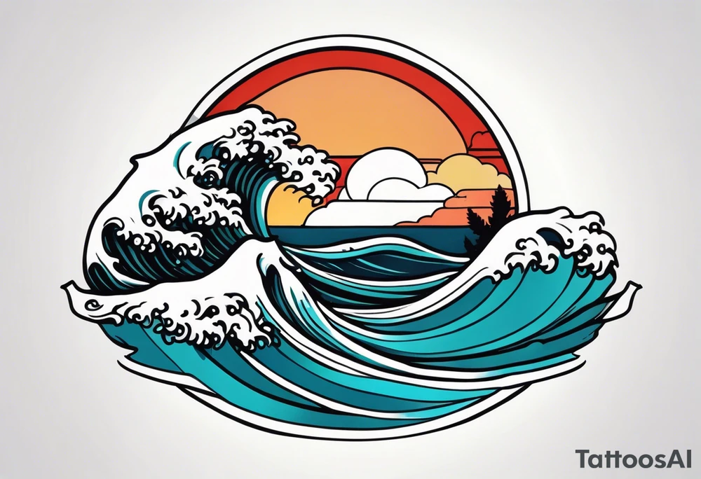 american traditional wave shapes tattoo idea