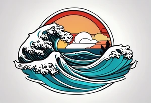 american traditional wave shapes tattoo idea