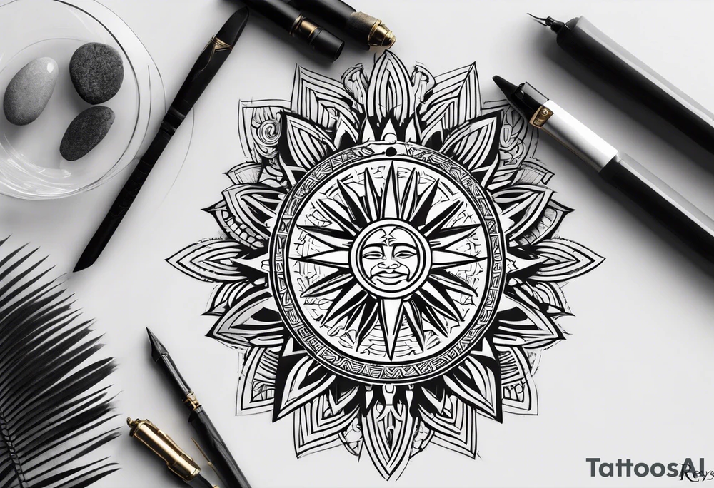 Filipino sun, Filipino Polynesian style, surname Reyes Espina, not vulgar, family crest round shape that looks good on a wrist or bicep, not traditional American tribal, family, love tattoo idea