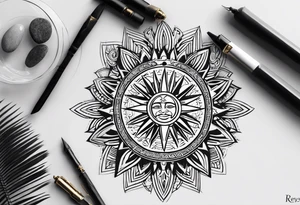 Filipino sun, Filipino Polynesian style, surname Reyes Espina, not vulgar, family crest round shape that looks good on a wrist or bicep, not traditional American tribal, family, love tattoo idea