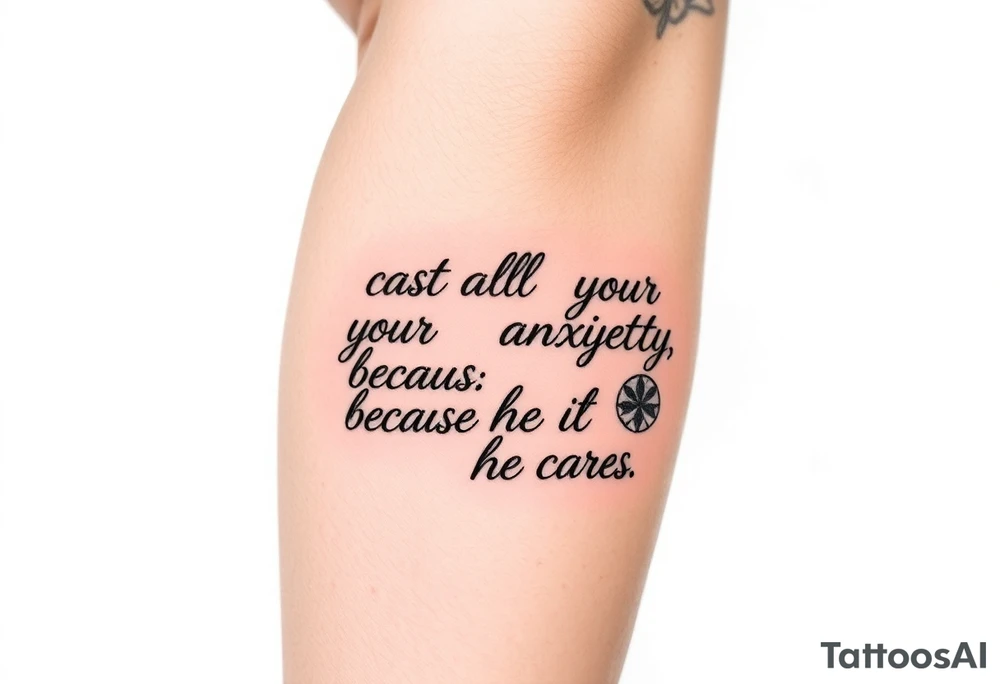 cast all your anxiety on him because he cares for you" tattoo idea