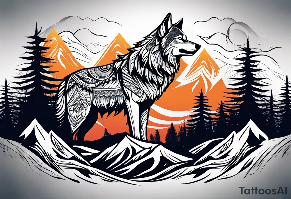 Mountains
Wolf
Forest
Tribal tattoo idea