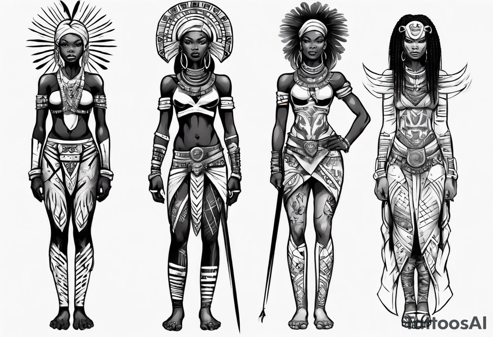 African female warrior full body angelic
slim face tattoo idea