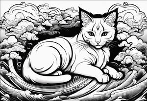 japanese clouds encirkling cat tattoo idea