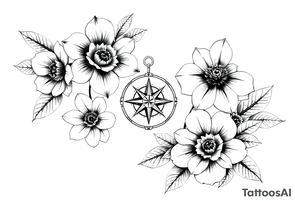 Flowers and compass tattoo idea