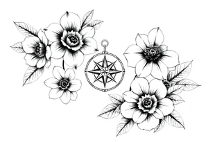 Flowers and compass tattoo idea