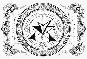 sagittarius symbol with designs for family surrounding it tattoo idea