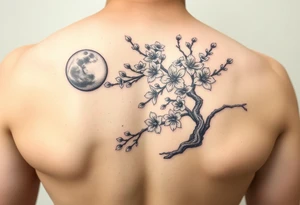 Japanese cherry blossom tree with full moon on left side tattoo idea