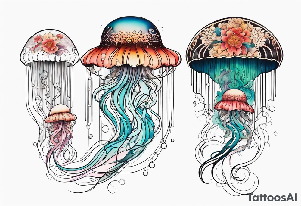 Delicate jellyfish long thin tattoo idea