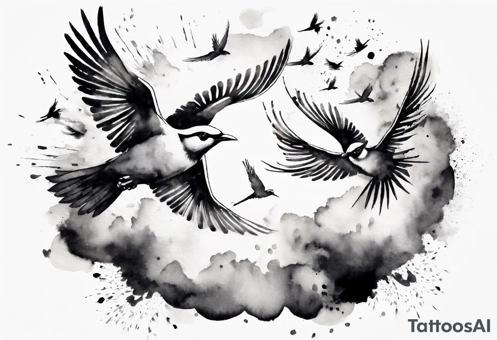 shoulder tattoo with light rays with birds flying free among the clouds, round shape, 3d effect tattoo idea shoulder tattoo with light rays with birds flying free among the clouds, round shape, 3d effect tattoo idea