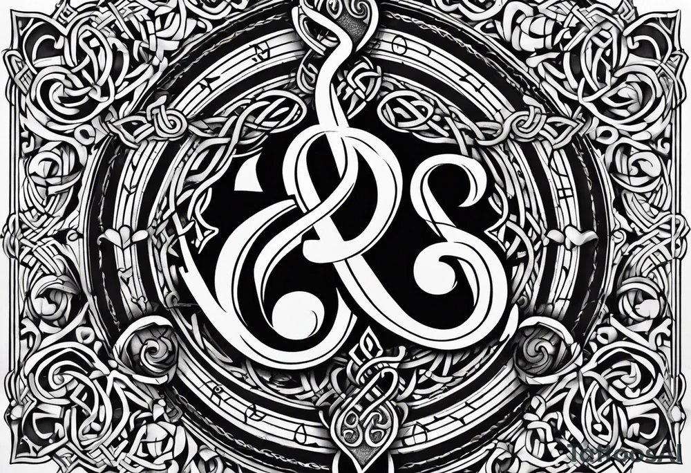 Celtic styling, anchor, bass clef note, treble clef note, dog paw print, half sleeve, forearm tattoo idea