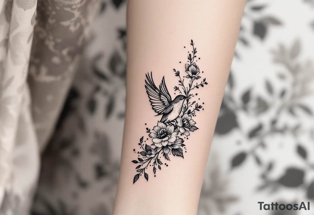 Bird with flowers tattoo idea