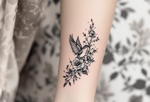 Bird with flowers tattoo idea