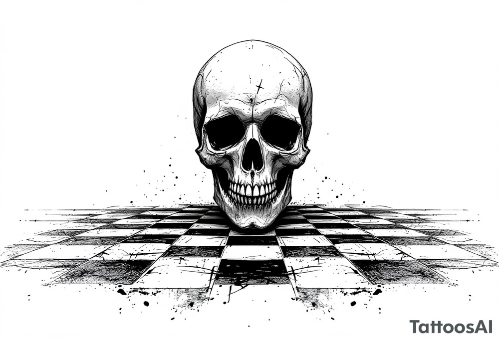 soldier skull with checkered floor tattoo idea