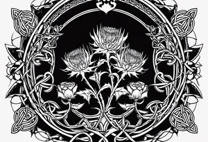 three thistles, Celtic knots, and the phrase "always remember there is nothing worth sharing like the love that let us share our names" tattoo idea