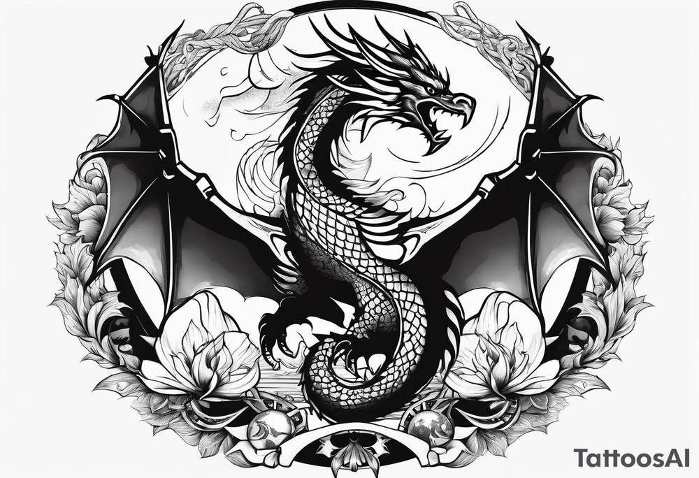 dragon tattoo with an eagle, globe, and anchor infused with the art tattoo idea