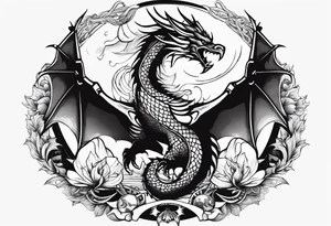 dragon tattoo with an eagle, globe, and anchor infused with the art tattoo idea